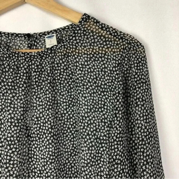 Old Navy Navy Blue & White Star Chiffon Long Sleeve Blouse S - Picture 3 of 4